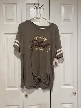Women's Olive 'Football Mom' Short Sleeve Knot Tee